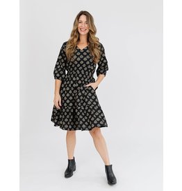 India Lydia Dress in Black Floral Stamp, India