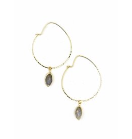 Jambumani Amethyst Bead Brass Hoop Earrings, India - Village Goods