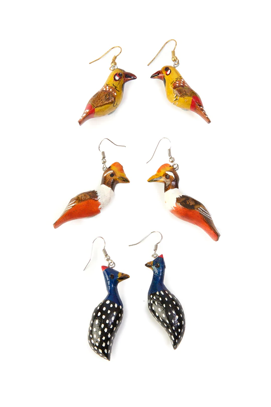Wooden Bird Earrings, assorted, Kenya