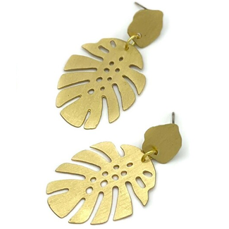 India Earrings  - Brass Monstera