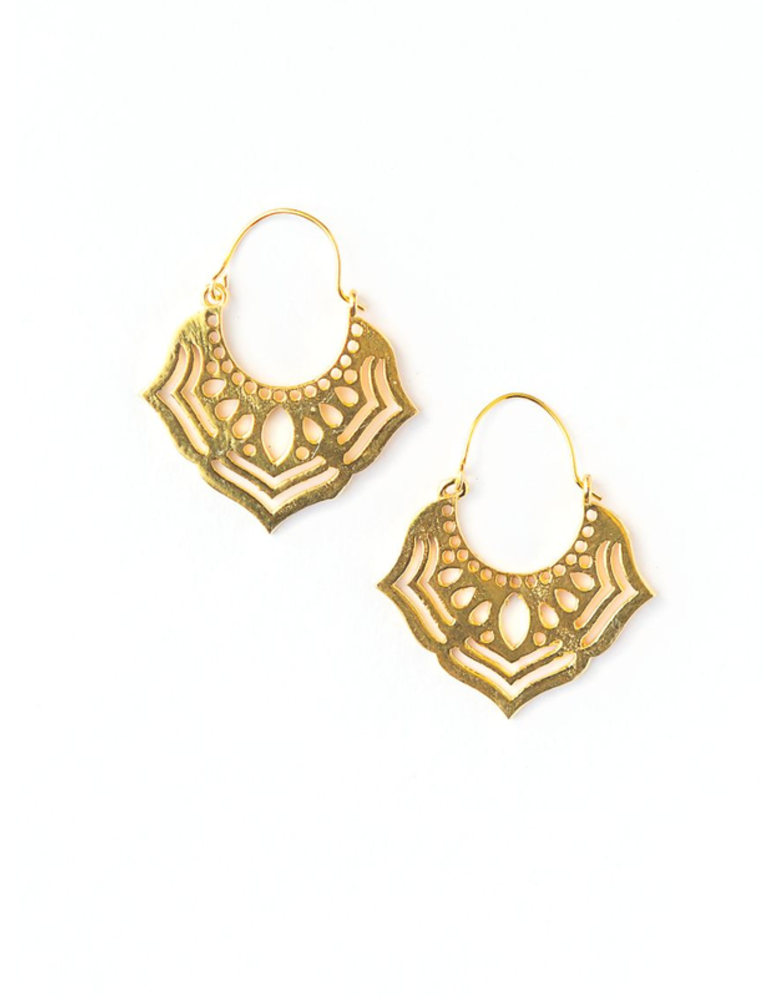 India Ornate Orchid Earrings - Brass, India