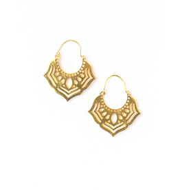 India Ornate Orchid Earrings - Brass, India