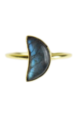 India CLEARANCE Labradorite Crescent Moon Brass Ring, India