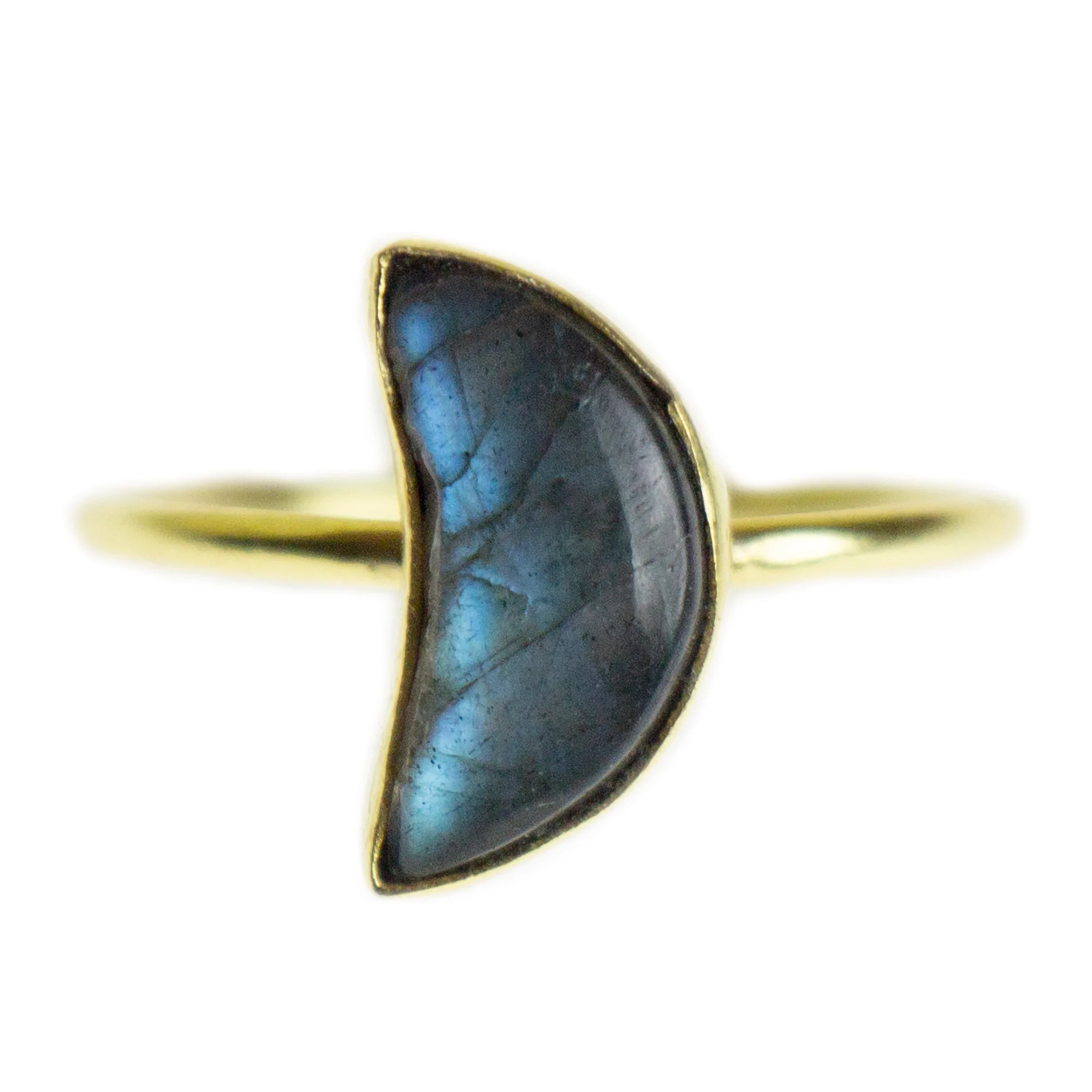 Labradorite Crescent Moon Brass Ring, India