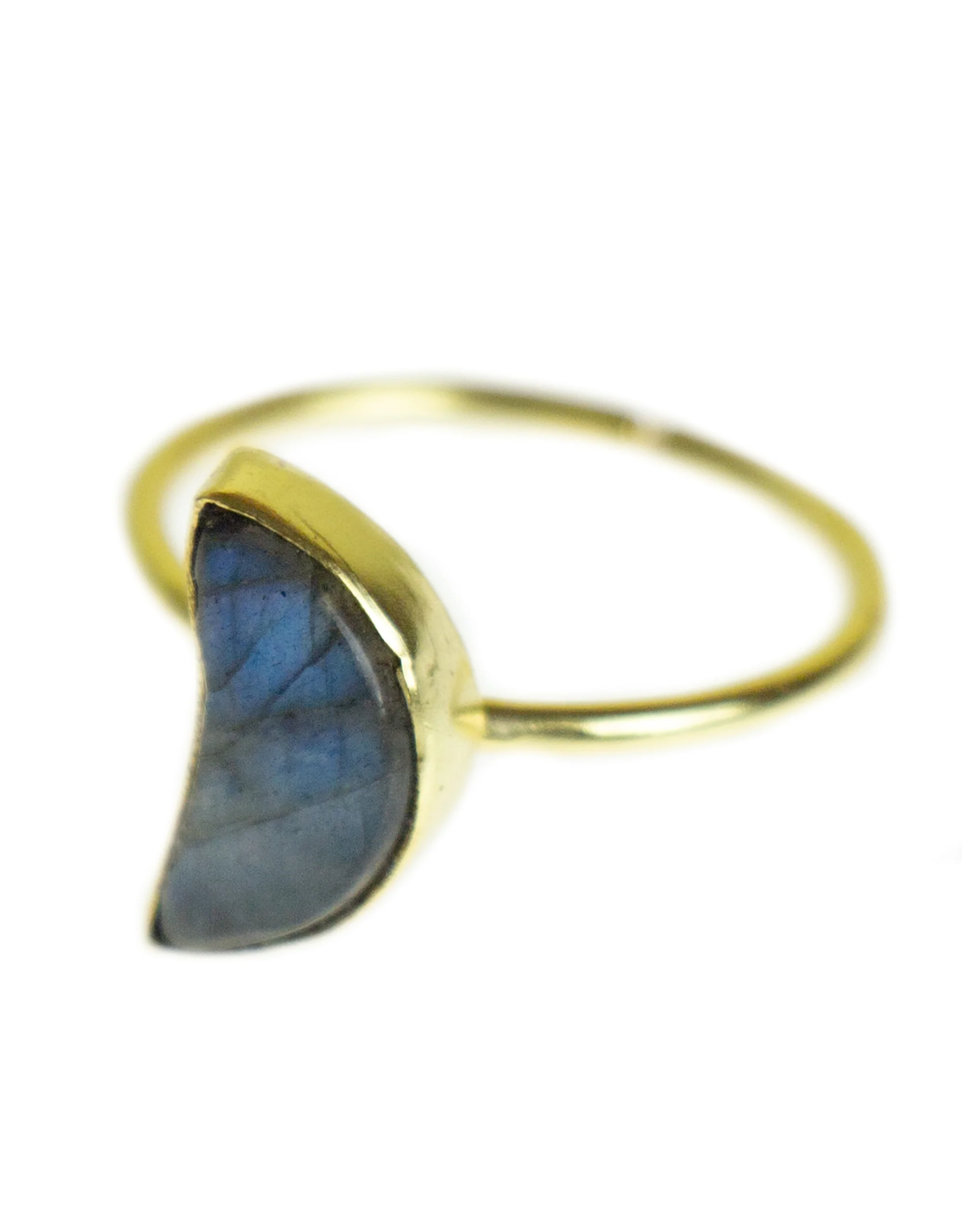 India CLEARANCE Labradorite Crescent Moon Brass Ring, India