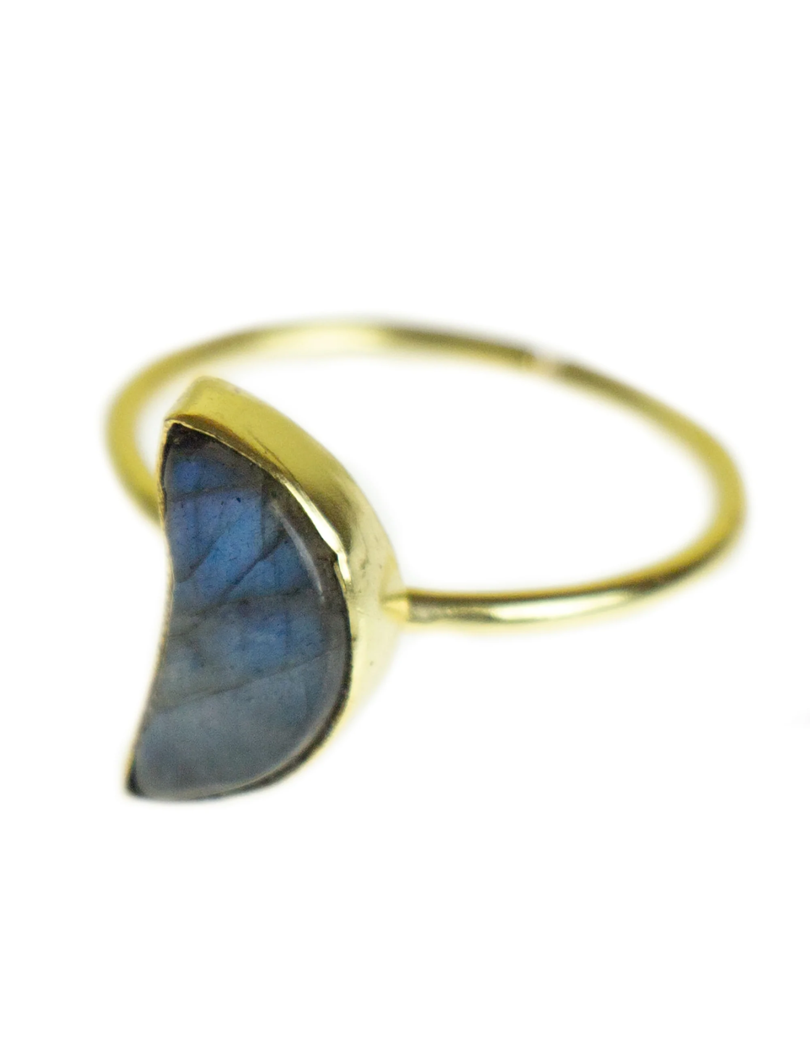 India Labradorite Crescent Moon Brass Ring, India