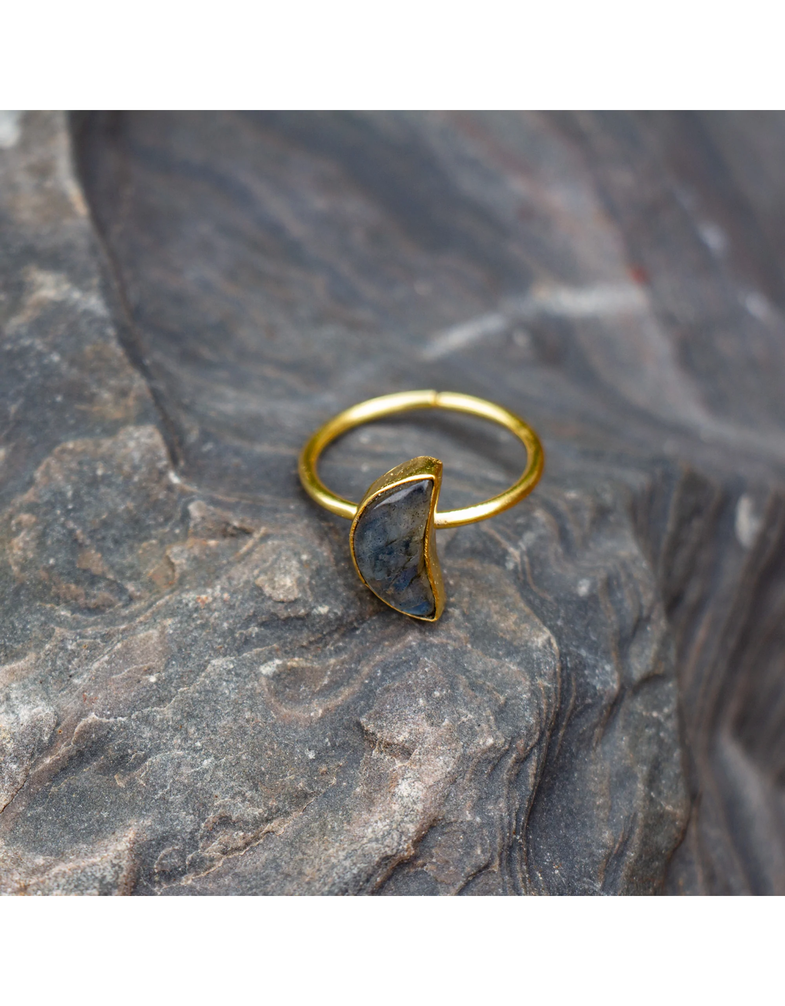 India Labradorite Crescent Moon Brass Ring, India