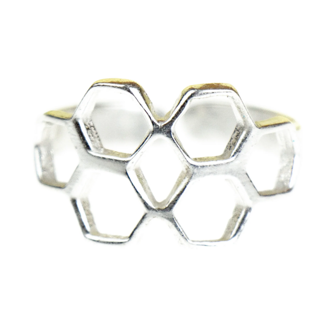 Adjustable Brass Honeycomb Ring - Silver Finish
