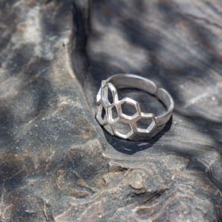 India Adjustable Brass Honeycomb Ring - Silver Finish