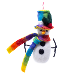 Nepal Technicolour Snowman Felt Ornament, Nepal