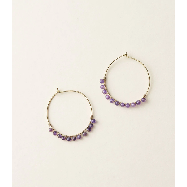 Jambumani Amethyst Bead Brass Hoop Earrings