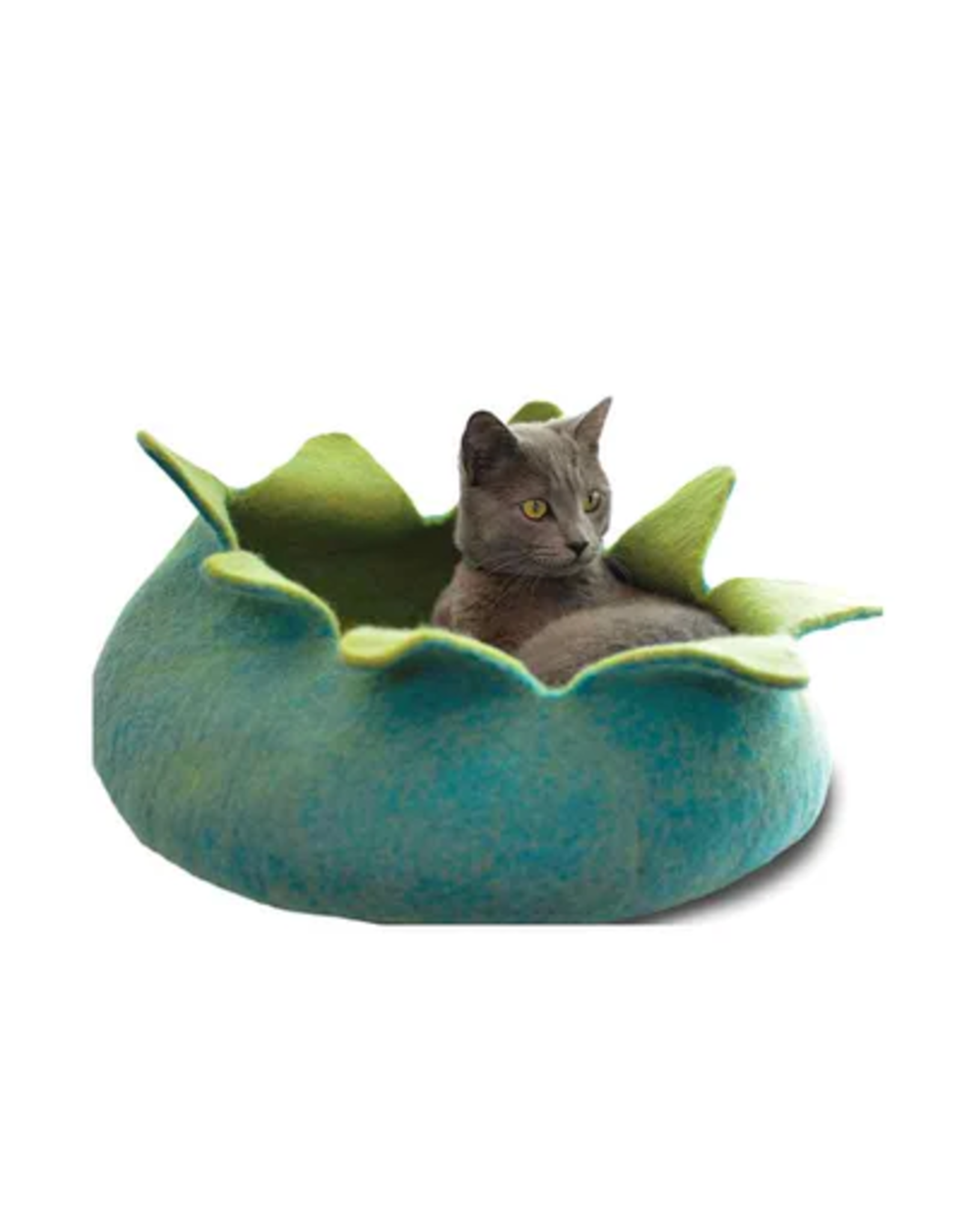 Nepal Aqua Petal Wool Cat Basket, Nepal