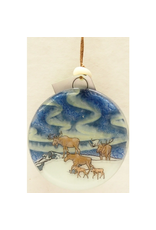 Ecuador Fused Glass Moose & Northern Lights Ornament, Ecuador