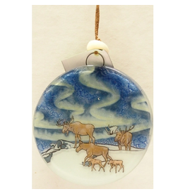 Ecuador Fused Glass Moose & Northern Lights Ornament, Ecuador