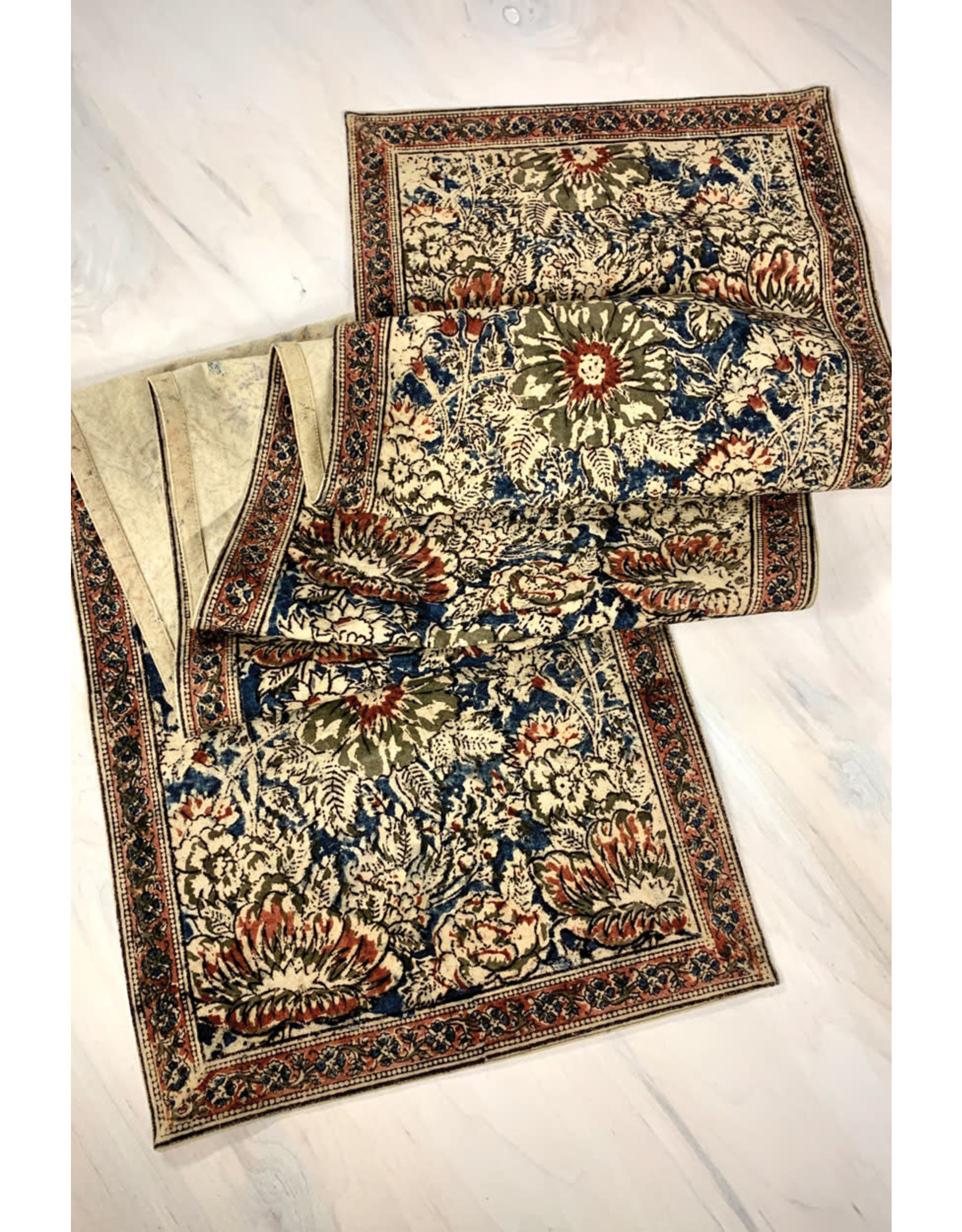 India Kalamkari Rose & Navy Runner (13x70), India