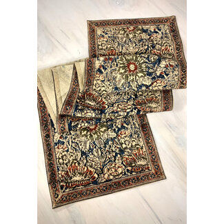 India Table Runner - Kalamkari Rose & Navy 13"x70"
