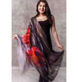 India CLEARANCE Reena Fine Wool Shawl in Ruby & Onyx, India