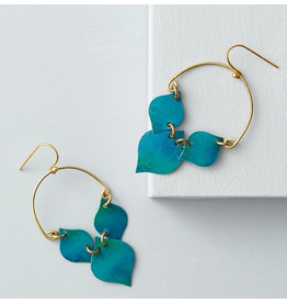 India Chameli Drop Earrings w/ Gold Hoop & Teal Leaves, India