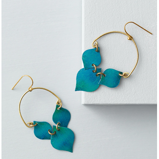 India Chameli Leaf Teal Drop Earrings