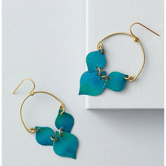 Chameli Leaf Teal Drop Earrings