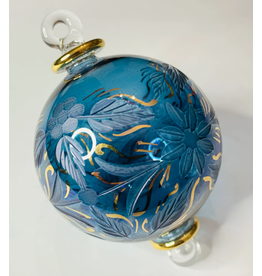 Egypt Blown Glass Ornament - Blue w/ Flowers, Egypt