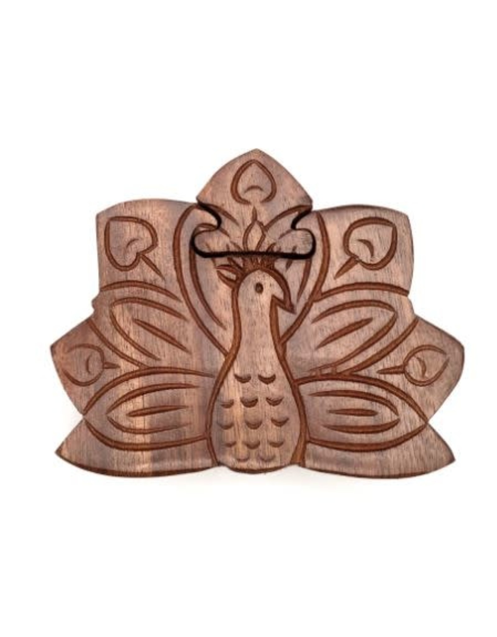 Sheesham Wood Peacock Puzzle Box, India Village Goods