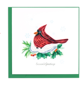 Vietnam Quilled Snowy Cardinal Christmas Card, Vietnam