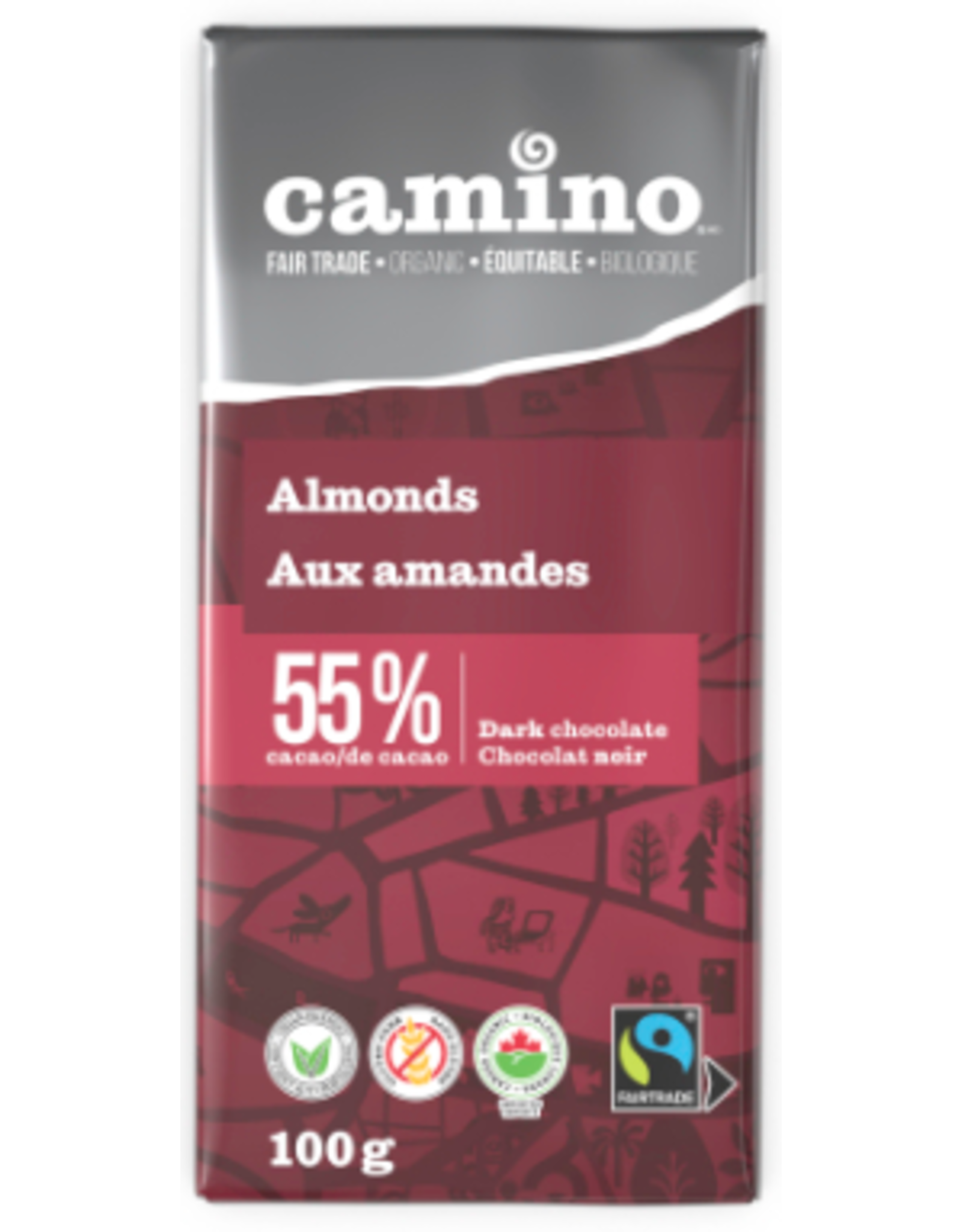 Camino Almonds 55% Dark Chocolate Bar 100g