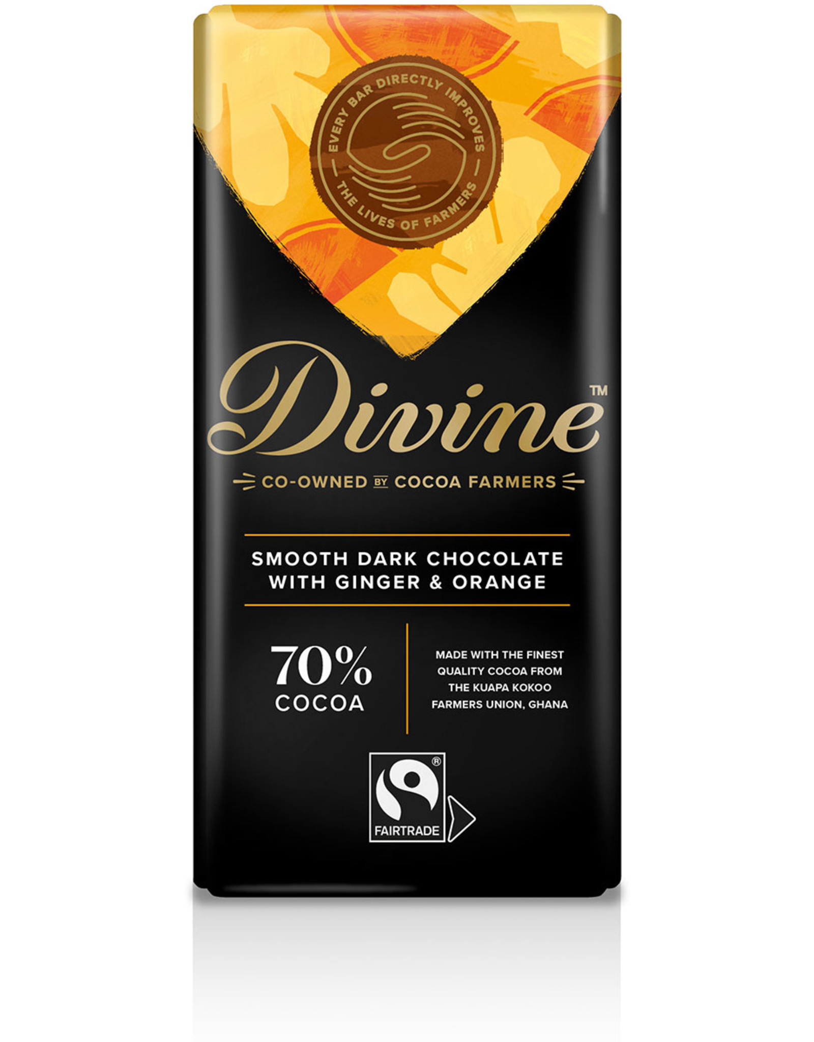 Divine Dark Chocolate with Ginger and Orange, 85g