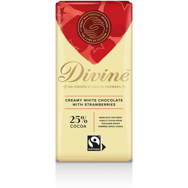 Divine Strawberries 25% White Chocolate Bar 85g