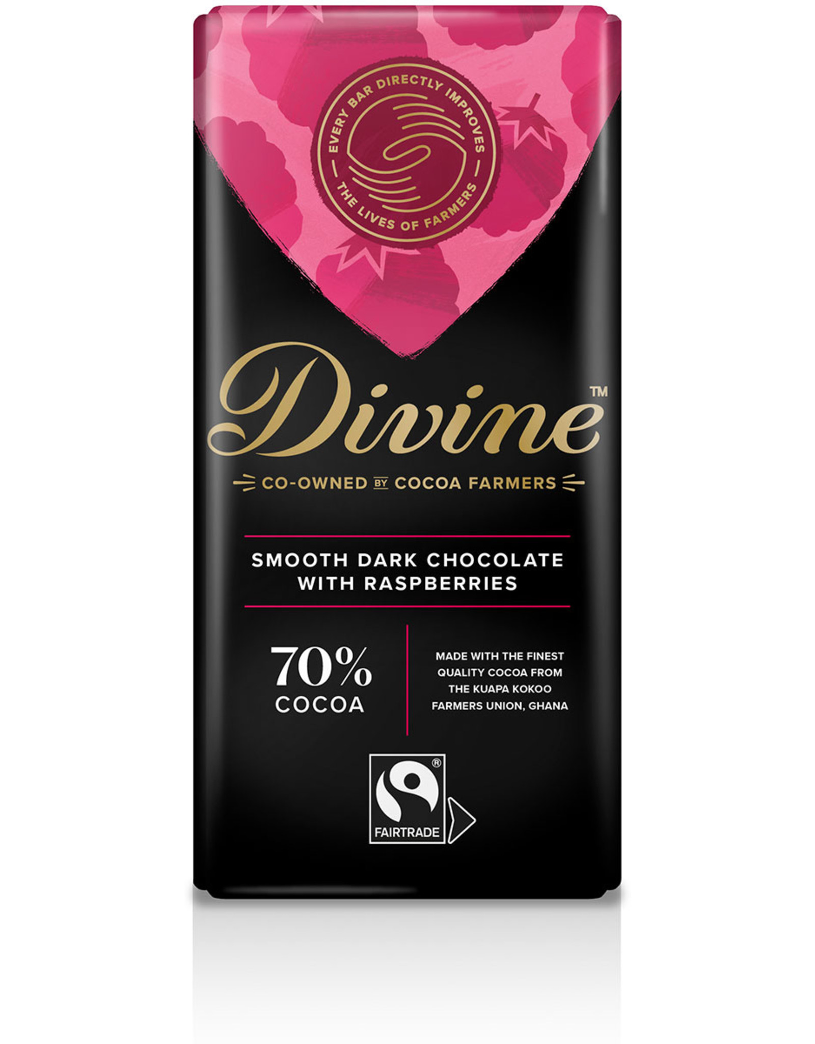 Divine Dark Chocolate with Raspberries, 85g