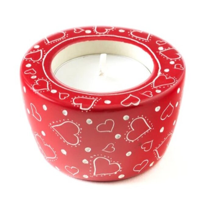 Much Love Red Soapstone Tea Light Candle Holder