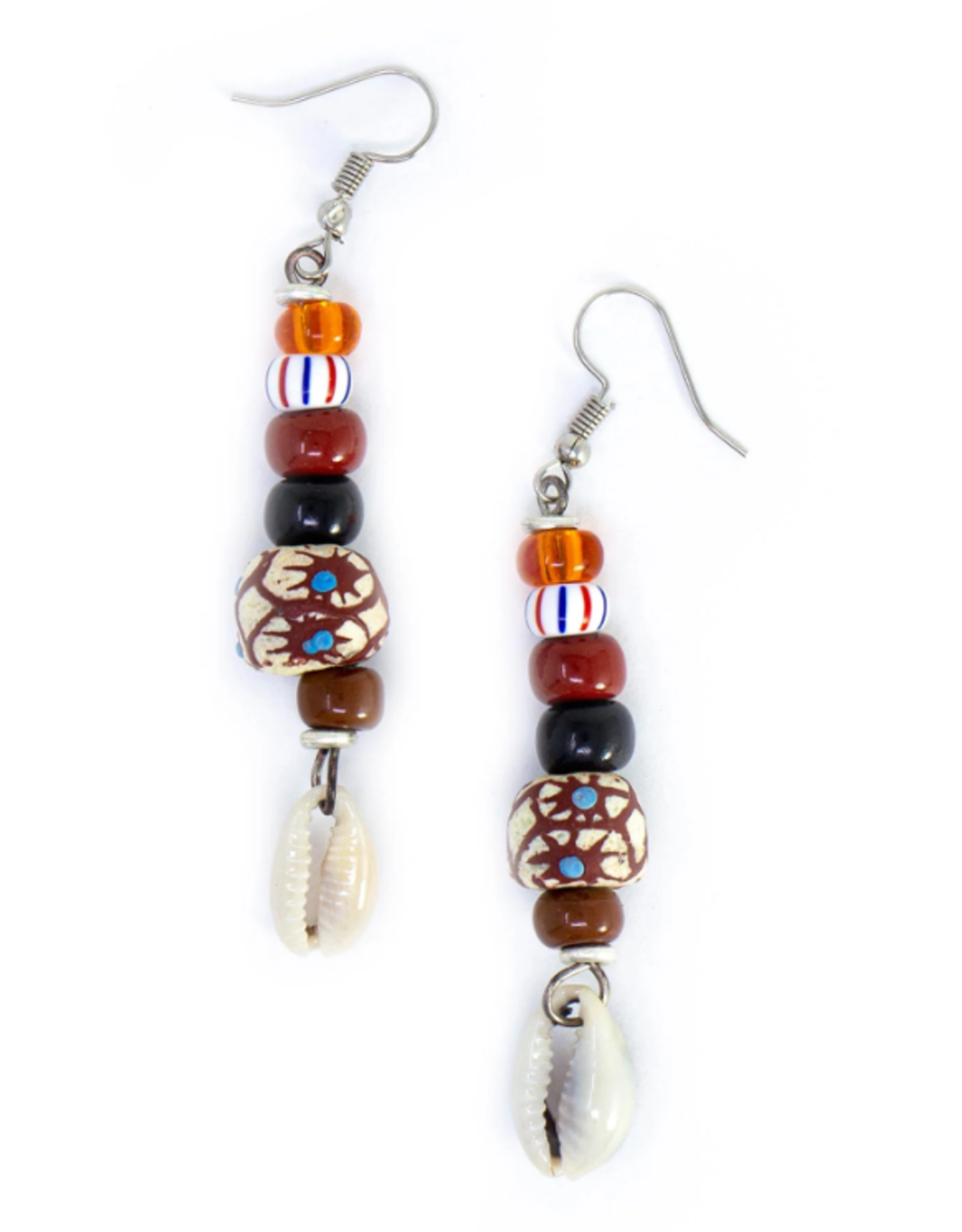 Kenya Shell and Maasai Bead Earrings (earth tones), Kenya