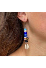 Kenya Shell & Maasai Bead Earrings - Blue, Kenya