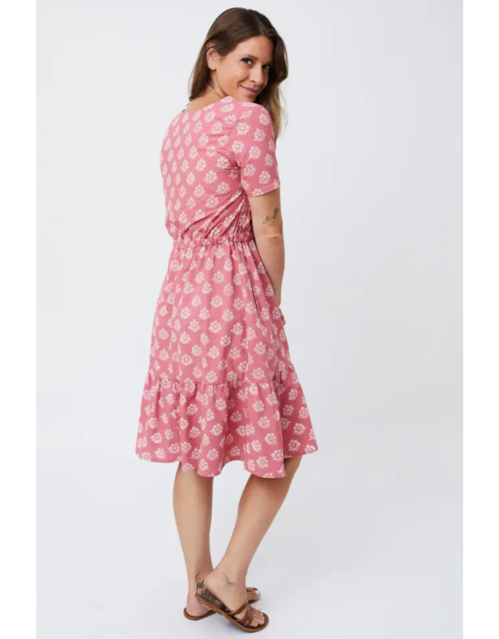 India Lydia Dress in Rose Floral Stamp, India