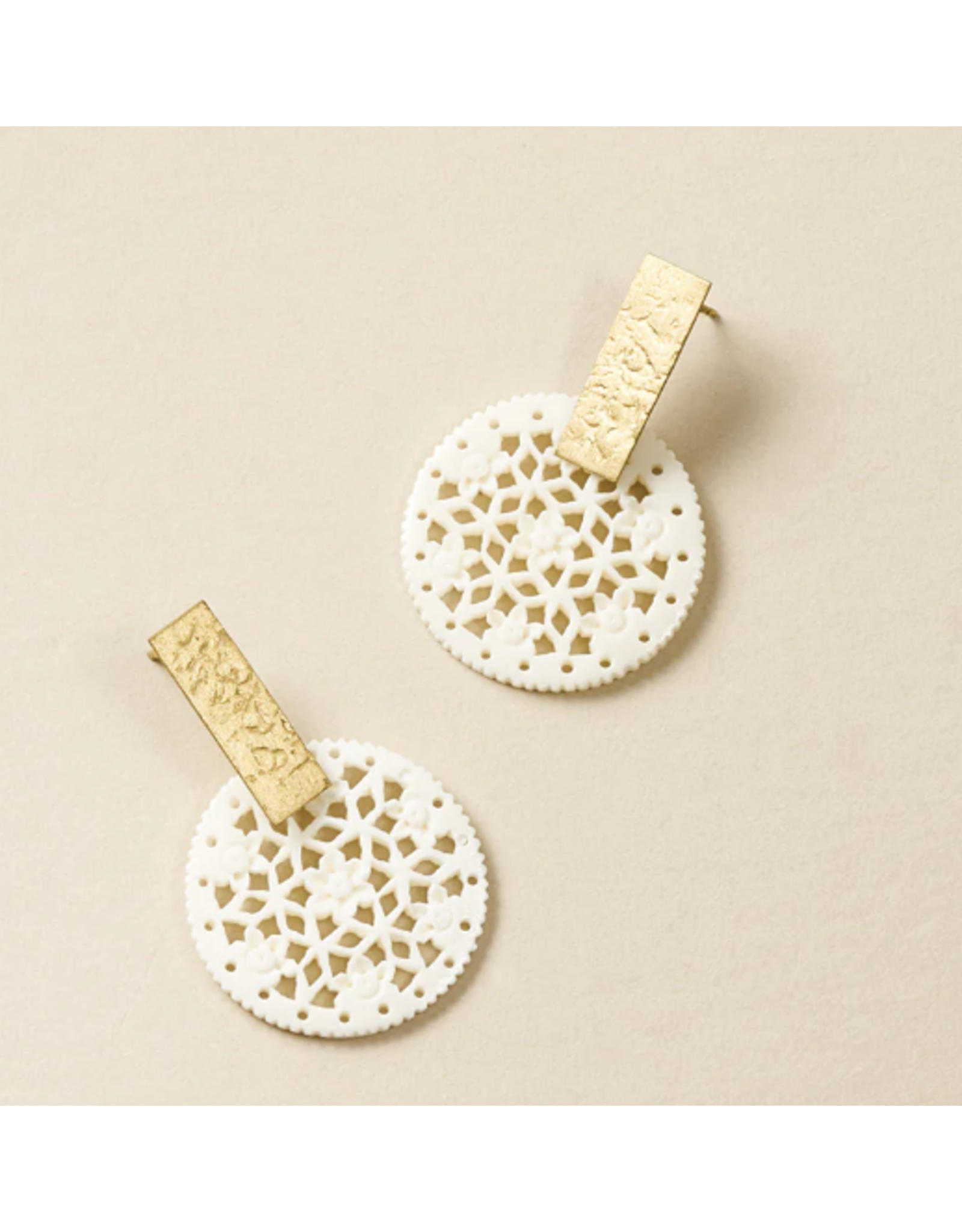 India Charu Bone Lace & Brass Bar Drop Earrings, India