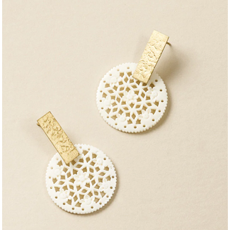 India Charu Bone Lace & Brass Bar Drop Earrings India Charu Bone Lace & Brass Bar Drop Earrings