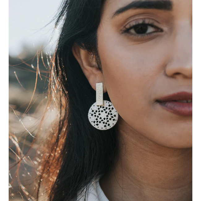 Charu Bone Lace & Brass Bar Drop Earrings