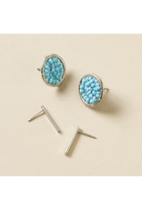 India Rajiyah Silver and Turquoise Seed Bead and Bar Stud Earrings (set of 2), India