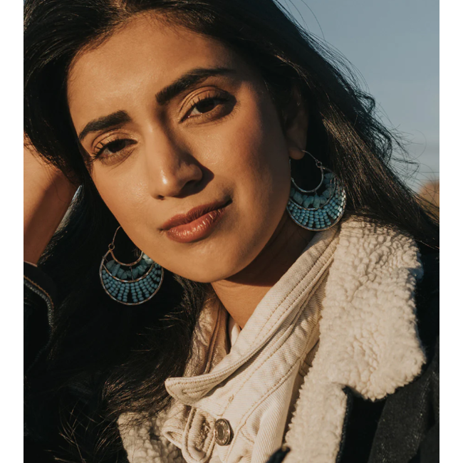 CLEARANCE Rajiyah Amazonite Crescent Silver Hoop Earrings