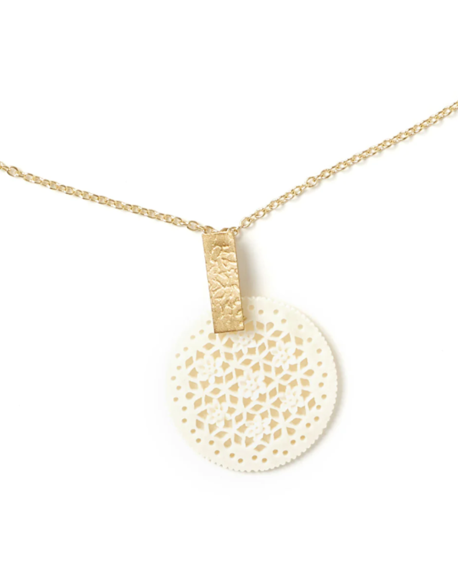 India Charu Bone Lace & Brass Pendant Drop Necklace, India