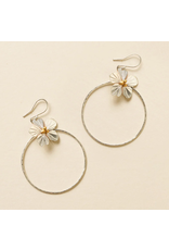 India Sayuri Silver Hoop Earrings w/ Flower Charm, India