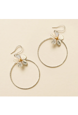 India Sayuri Silver Hoop Earrings w/ Flower Charm