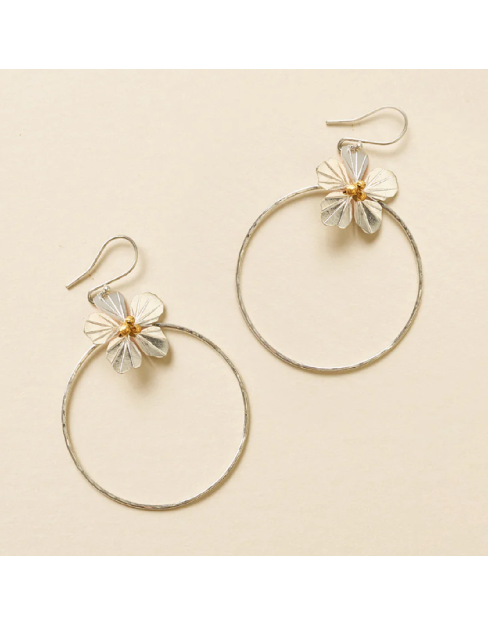 India Sayuri Silver Hoop Earrings w/ Flower Charm