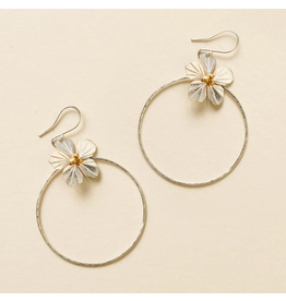India Sayuri Silver Hoop Earrings w/ Flower Charm