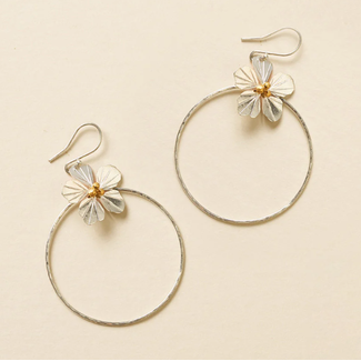 India Sayuri Silver Hoop Earrings w/ Flower Charm