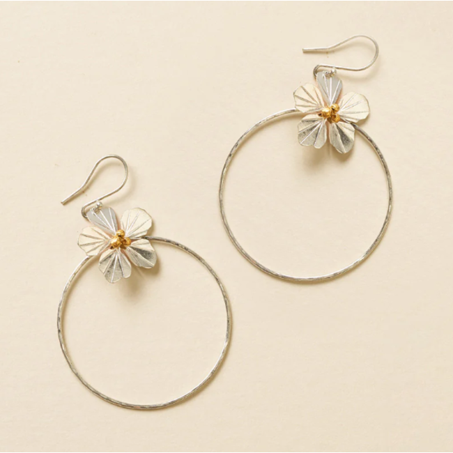 Sayuri Silver Hoop Earrings w/ Flower Charm