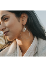 India Sayuri Silver Hoop Earrings w/ Flower Charm
