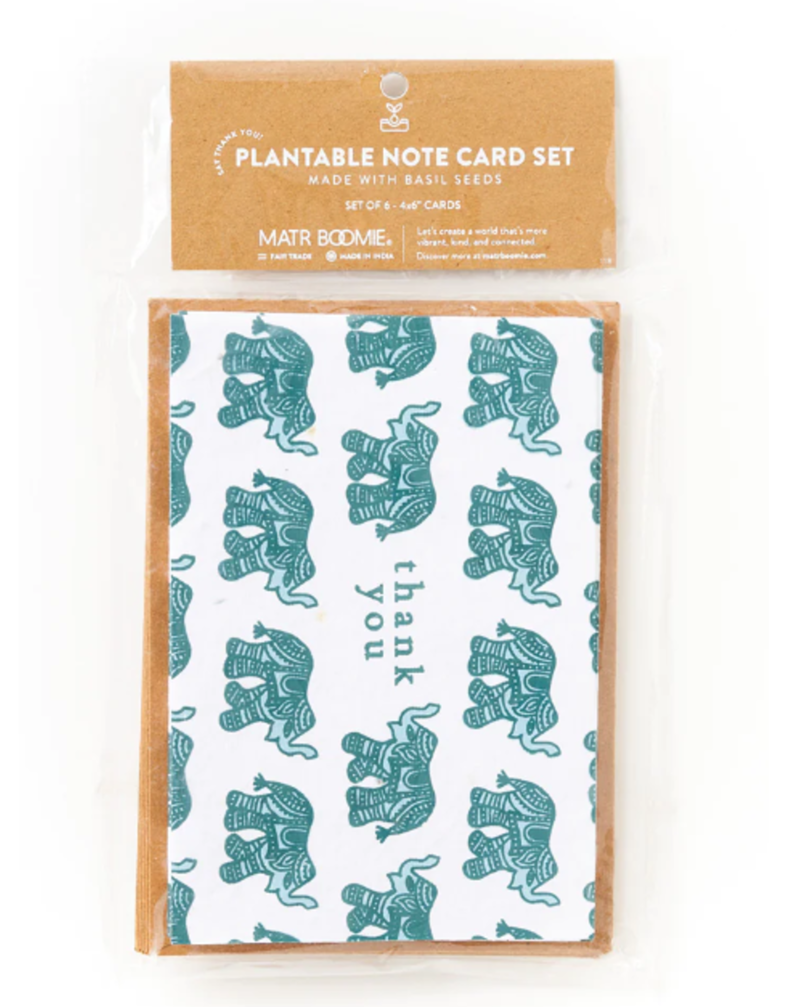 India Amala Seed Paper Plantable Note Cards - Thank You with Elephant (set of 6), India