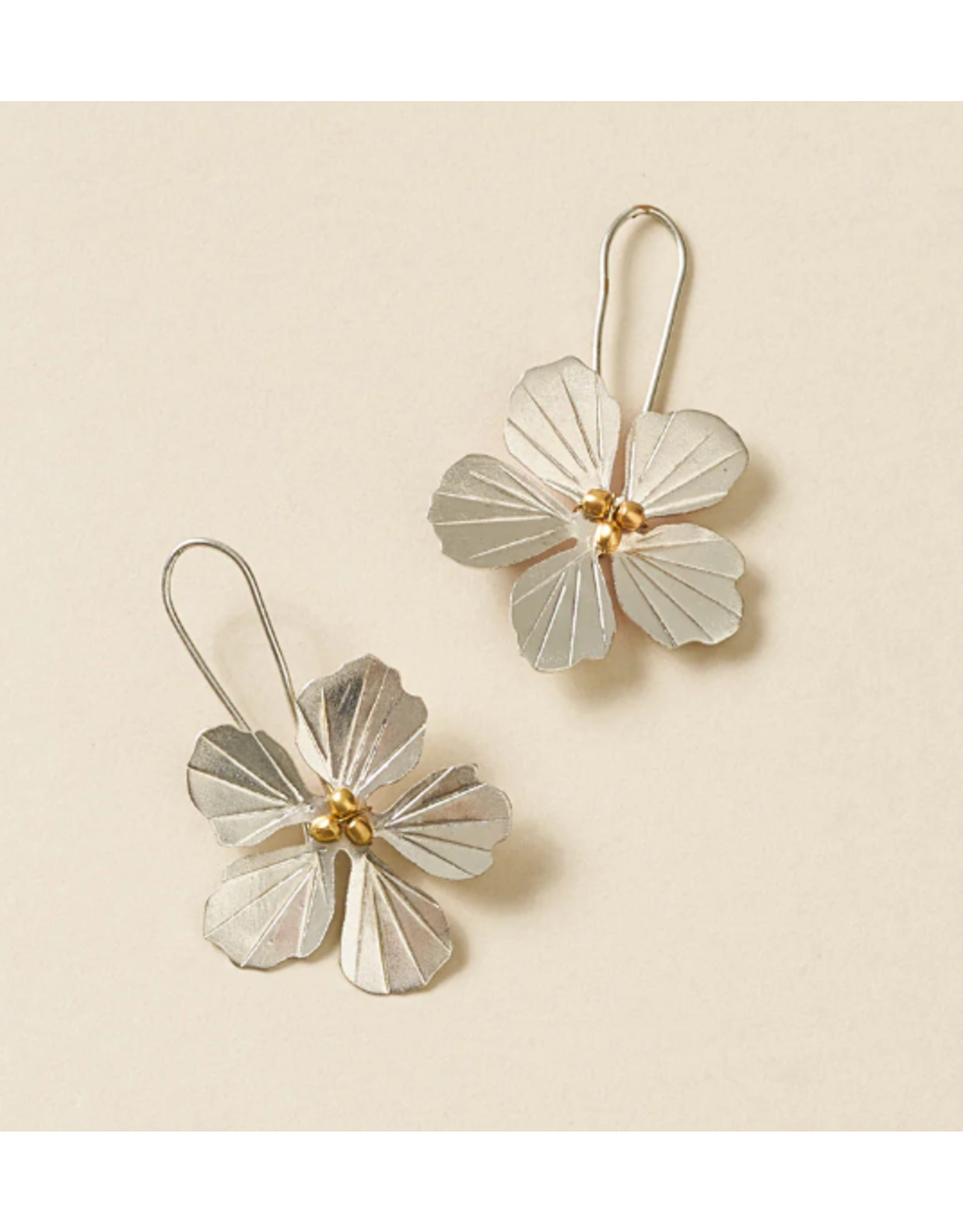 India Sayuri Silver Drop Earrings w/ Flower Charm, India